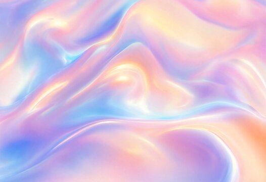 Abstract holographic background with soft flowing fluid waves in pastel iridescent colors featuring a smooth glossy texture for modern creative design projects