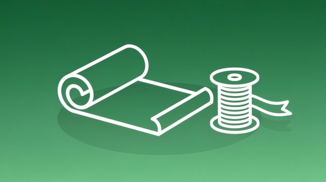 Ribbon roll and spool icon isolated on green background.