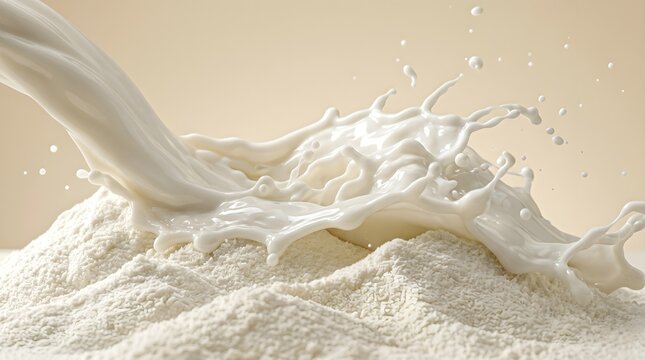 Liquid Milk Splashing Over Dry Milk Powder Texture