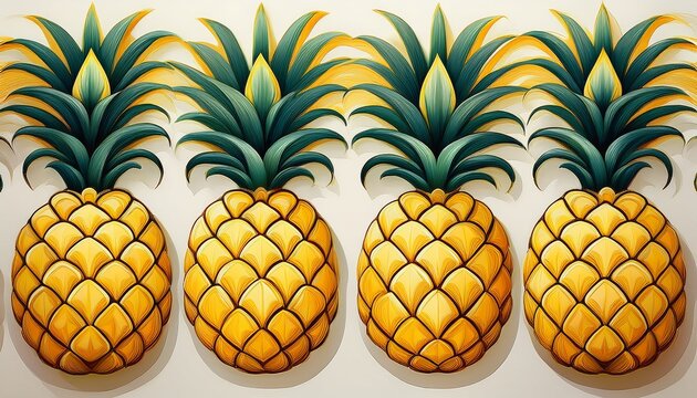 a seamless pattern composed of stylized yellow pineapples arranged on a clean white background