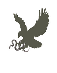 Fototapeta premium Eagle carrying fish in flight silhouette