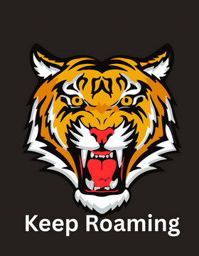 Tiger head roaring with red tongue isolated