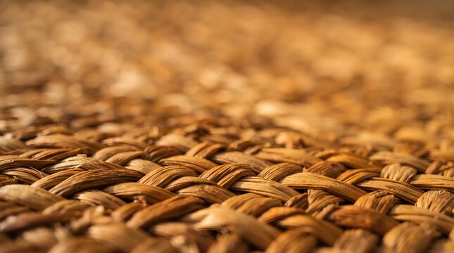 Macro view of woven brown natural wicker texture.