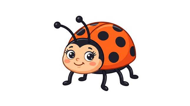 Cute ladybug cartoon character, friendly red beetle illustration, smiling ladybird insect on white background