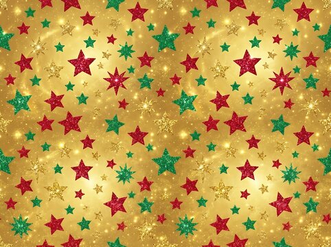christmas glitter stars seamless pattern on gold background for festive season and holiday celebrations.