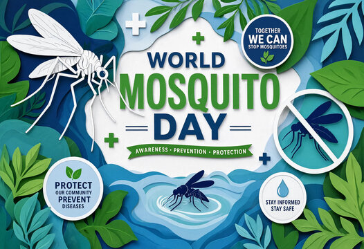 World mosquito day creative graphic design with insects and environmental theme, mosquito