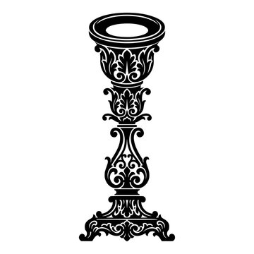 Ornate baroque candlestick silhouette with acanthus leaf carving for elegant table settings