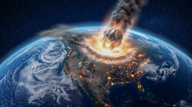 Un gigantesco asteroide impacta la Tierra sobre Europa, desatando una colosal explosi&oacute;n y fuego visible desde el espacio junto a la estaci&oacute;n orbital.