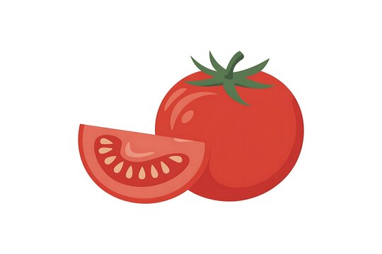 Fresh red tomato and a sliced piece of tomato fruit isolated on white background
