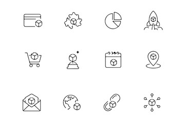 Fototapeta premium Vector Icons Set of Technology, Security, and Communication Symbols. Minimalist Line Art Design Elements for Web and App