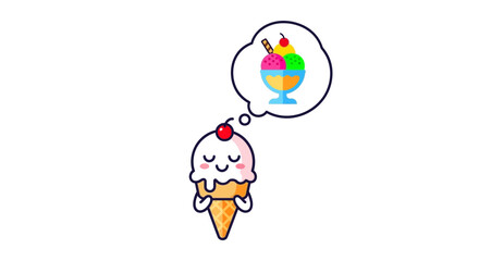 Naklejka premium Cute Ice Cream Cone Dreaming of Sundae Dessert