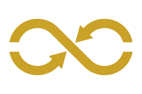 Yellow Infinity Loop Arrows Icon for Circular Economy and Synchronization Isolated on Transparent Background cycle repeat continuous