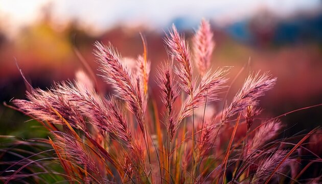 red fescue with spikelets on the blurred background plants