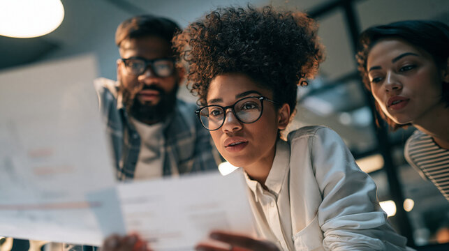 The small group looks between a printed plan and the safe technique being observed as a new employee reviews the plan with hands close to the skills checklist. A low-angle