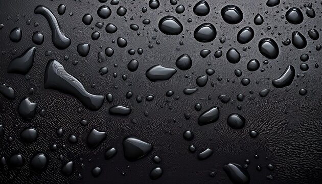 black waterproof surface with water beading texture