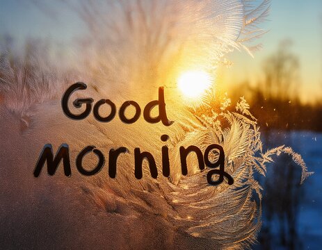 good morning the inscription on the frosty window positive sunshine