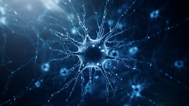 Fluorescent neuron cells under microscope time-lapse