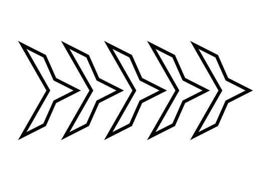 Black Outline Chevron Arrow Set for Navigation isolated on transparent background direction pointer forward path stroke