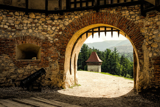 Gate of the ancient fortress in the Carpathian Mountains in Romania