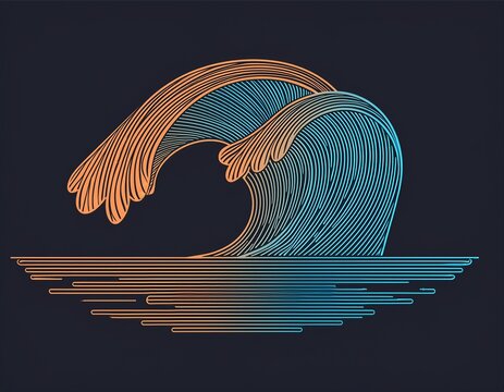 bundle of line flat surf ocean wave emblem logo design