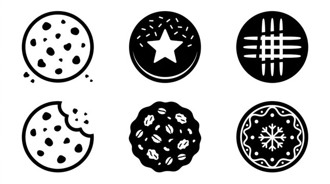 Collection of monochrome cookie silhouettes on a white background