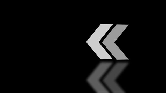 Double Left Arrow Rewind Motion Animation with Reflection on balck background.4k video