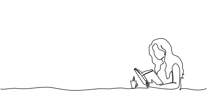 Book woman line read girl continuous student outline art illustration. Line woman book child drawing children muslim life reader black magazine moslem lineart silhouette exercise school women sitting.