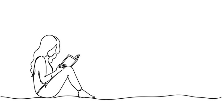 Book woman line read girl continuous student outline art illustration. Drawing child book line woman park moslem graphic magazine people human library relax reading adult exercise summer life sitting.