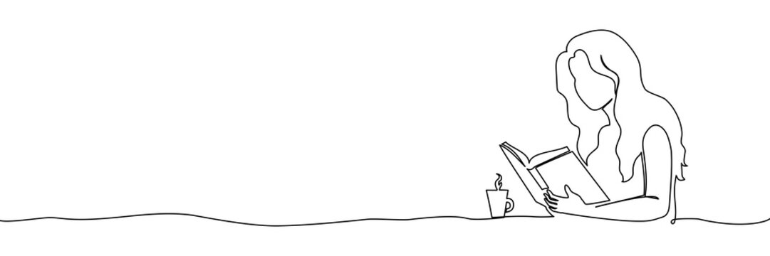 Book woman line read girl continuous student outline art illustration. Drawing line woman book child linear bench design moslem lineart muslim sitting school education relax life silhouette women.