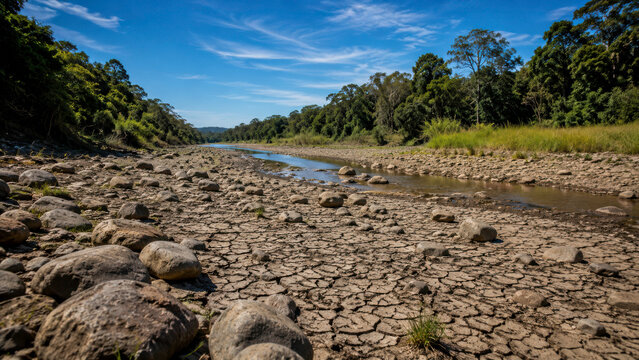 Dry riverbed of the Rhine River due to climate change and severe drought, Germersheim, Germany