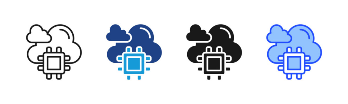 Cloud Processor icon set multiple style collection