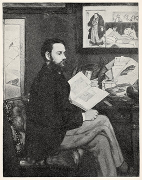Portrait of Emile Zola - a French novelist, journalist and critic, best known for his naturalist works Germinal and Nana. Illustration of the 19th century. Antique stylized illustration.