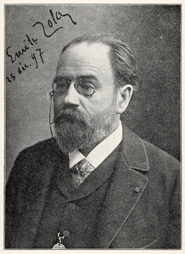 Portrait of Emile Zola - a French novelist, journalist and critic. Illustration from an antique book published in 1911