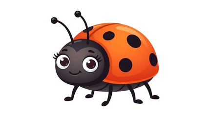 Fototapeta premium Cute ladybug cartoon character, friendly red beetle with black spots, cheerful insect illustration for kids education and nature projects