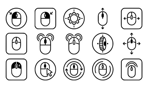 Mouse Click Button Scroll Wheel and Computer Control Black White Vector Collection