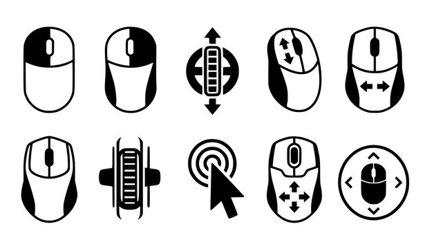 Mouse Click Scroll Wheel Left Right Button and Navigation Black White Vector Symbols