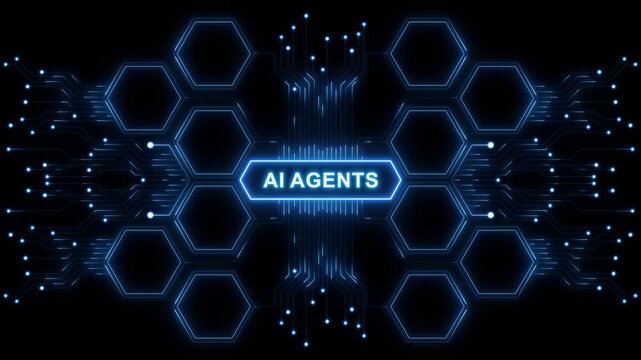 Ai agents tools or blue neon box 4K animation.. Multi function for Agentic AI technology motion background. Multi agent AI systems, with neon toolbox any item use for animation .