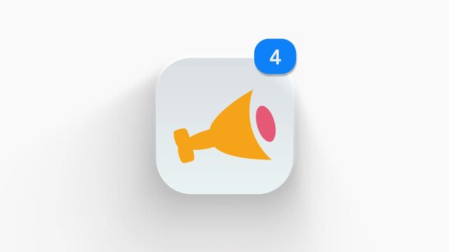 Pork leg app icon featuring animated notification badge with counter 1 to 99, dynamic shadow effect, minimalist ham bone meat butcher concept, on white background. 