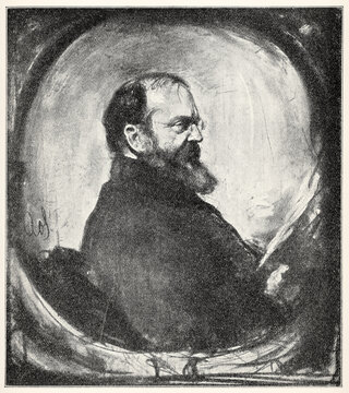Portrait of  Ferdinand Avenarius - German lyric poet and leading representative of the culture reform movement. Illustration from an antique book published in 1911.