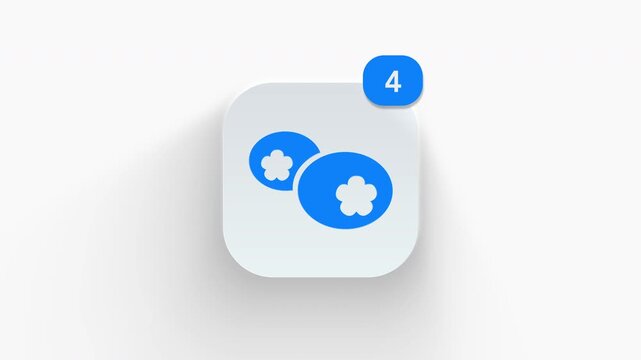 Blueberry app icon featuring animated notification badge with counter 1 to 99, dynamic shadow effect, minimalist fresh berry fruit concept, on white background. 