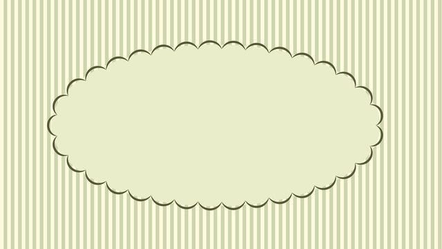 Vintage oval frame scalloped edge over light green vertical stripes background pattern with scalloped background template decorative ornamental illustration stationery invitation backdrop