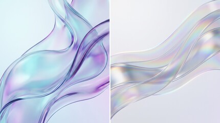Fototapeta premium Abstract Iridescent Glass Wave Background with Translucent Fluid Curves