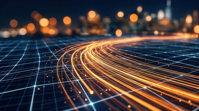 High speed internet concept featuring glowing fiber optic lines and a futuristic network infrastructure.