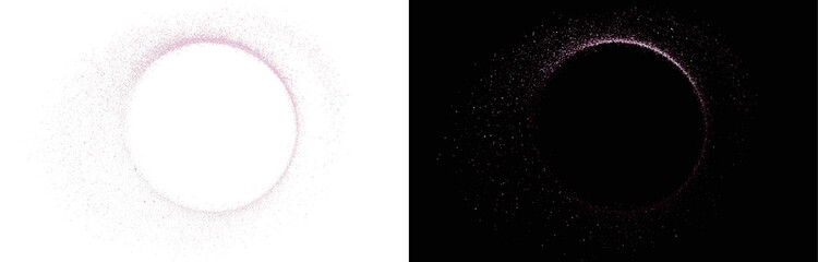 Abstract subtle rose gold dust ring on white and black background, delicate particle circle overlay. Soft pink powder circle backdrop, elegant cosmetics product display frame template PNG © Aura Canvas