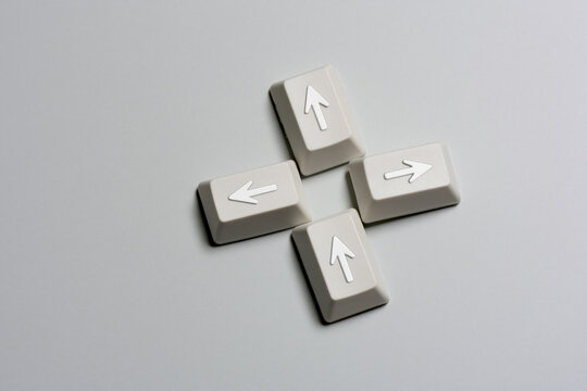Keyboard keys arranged into a compass rose navigation and direction concept