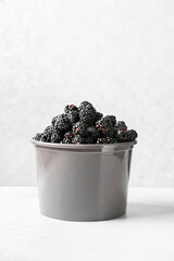 a bucket of blackberries on light background © JuliaLavleis