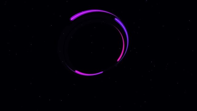 Futuristic neon pink and purple light trails orbiting in a glowing circular path on a dark starry background, ideal for technology loading screens and sci-fi visuals.