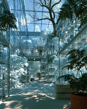 Frozen cell preservation plotted between chilled sample racks through pale vapour drifts