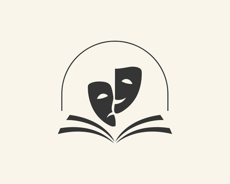 Open book with theatrical masks symbolizing drama and art