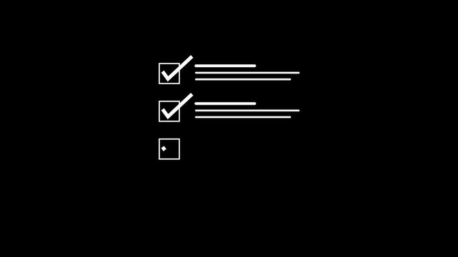 Digital checklist and quality control concept with completed task verification , featuring process validation, workflow management, compliance review, productivity, and business efficiency animation..